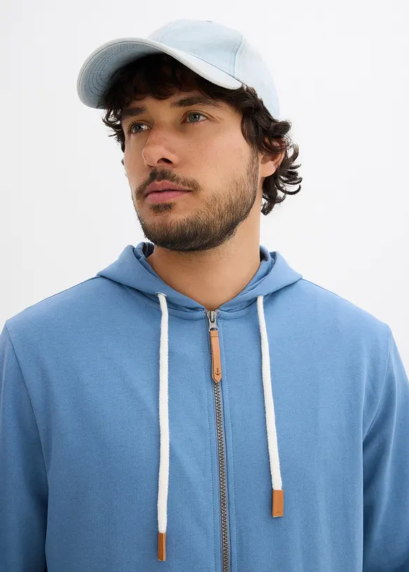 Felpa con zip e cappuccio con poliestere riciclato, bonprix