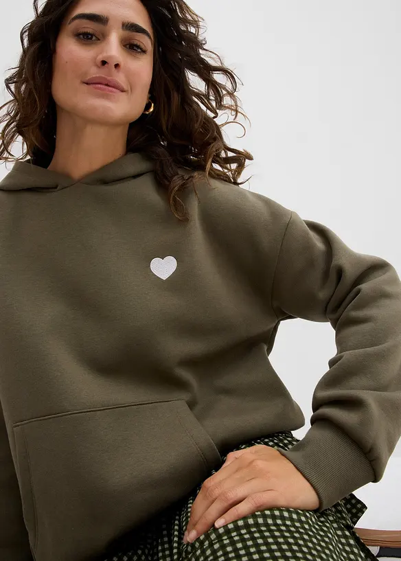 Felpa oversize con cappuccio in misto cotone morbido, bonprix