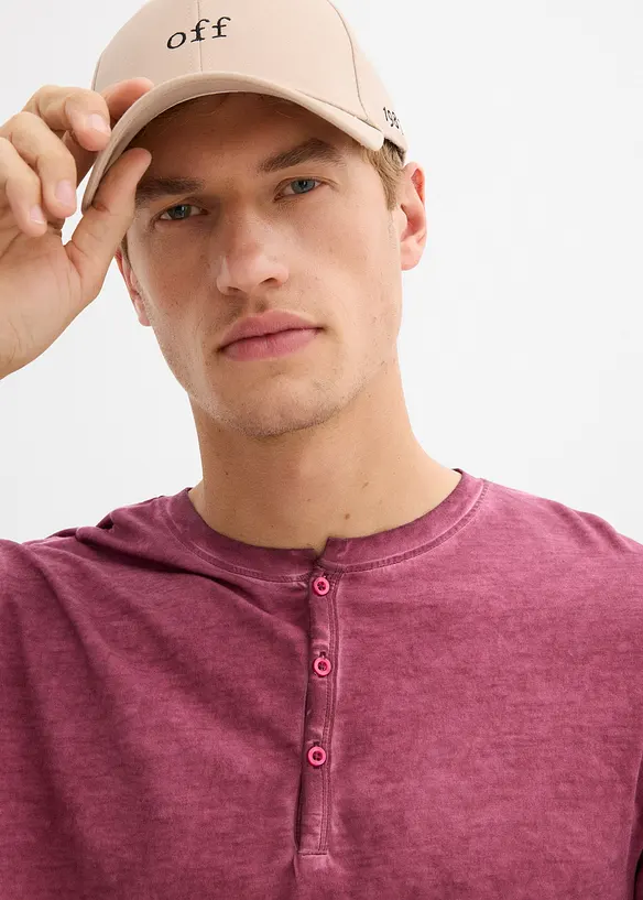 Maglia serafino a maniche lunghe in look lavato in puro cotone biologico, bonprix