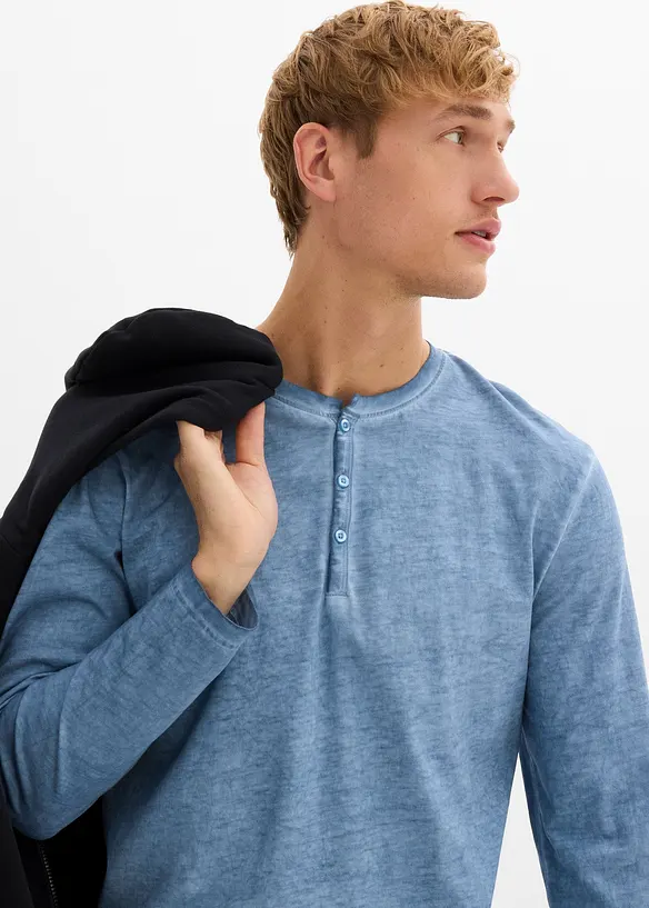 Maglia serafino a maniche lunghe in look lavato in puro cotone biologico, bonprix
