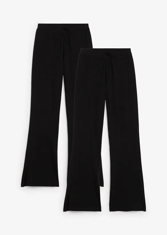 Pantaloni a gamba svasata in jersey elasticizzato misto con cotone biologico (confezione da 2), bonprix