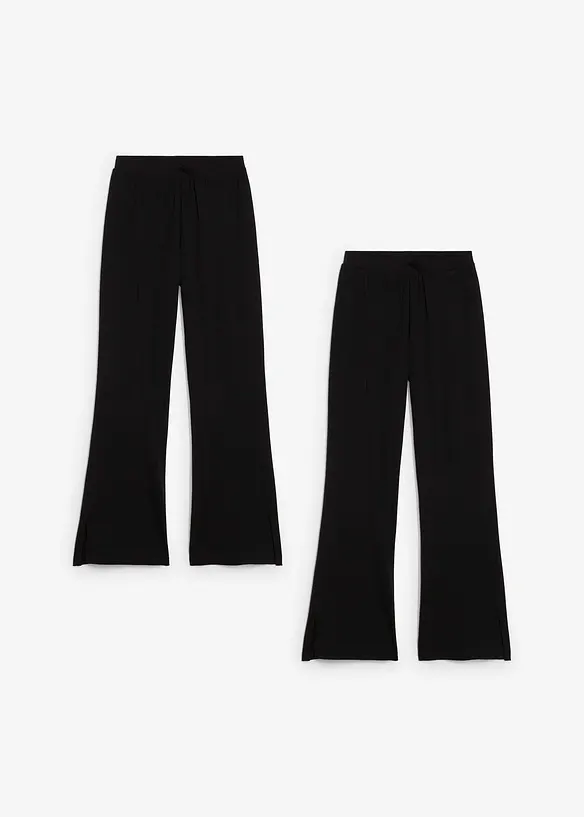 Pantaloni a gamba svasata in jersey elasticizzato misto con cotone biologico (confezione da 2), bonprix