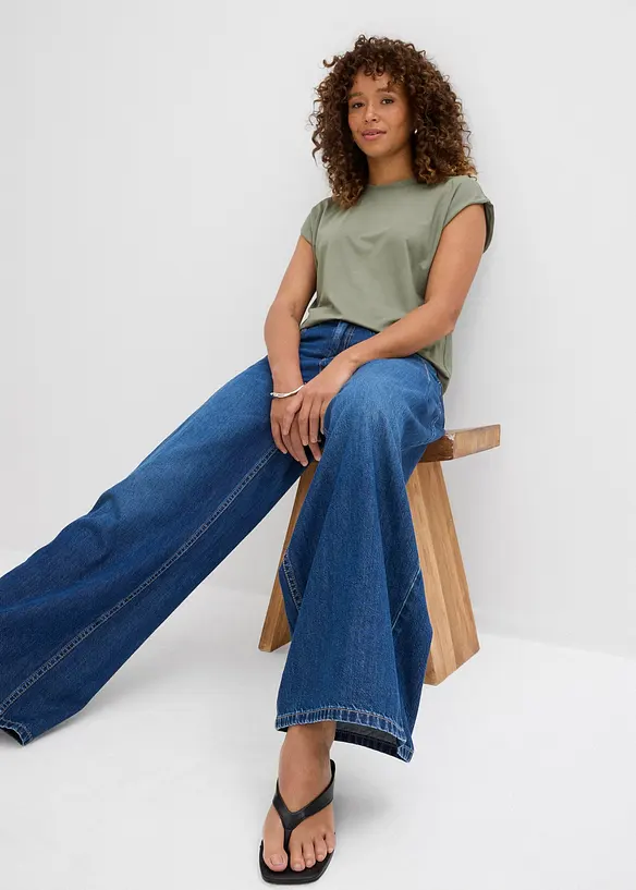 Jeans wide leg, vita media, bonprix