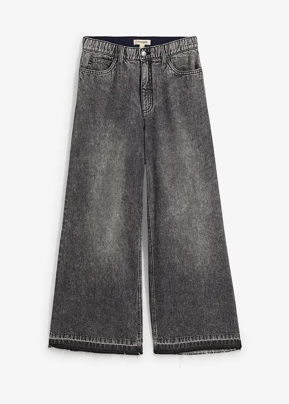 Jeans cropped wide leg, vita alta, bonprix
