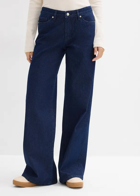 Jeans wide leg lunghi, low strech, vita media, bonprix