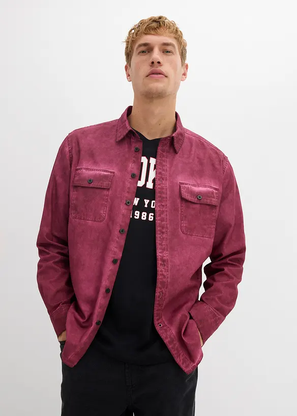 Camicia a maniche lunghe in puro cotone effetto lavato, bonprix