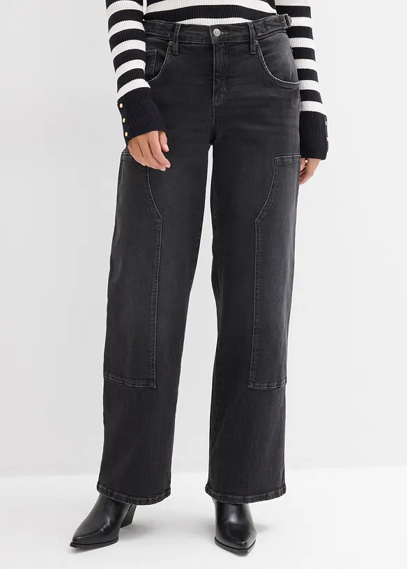 Jeans wide leg, vita media, bonprix