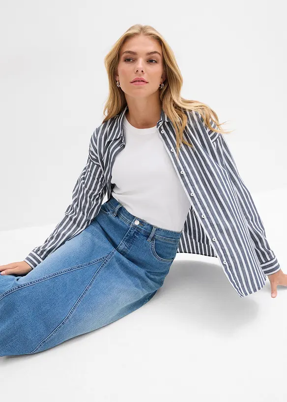 Gonna di jeans elasticizzata a vita alta, bonprix