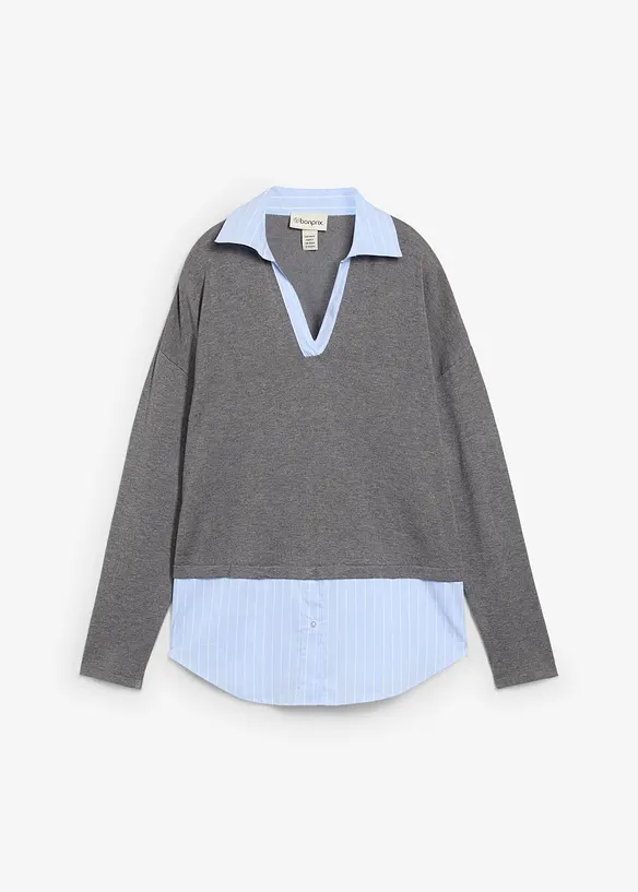 Maglione in filato fine con inserto di camicia, bonprix