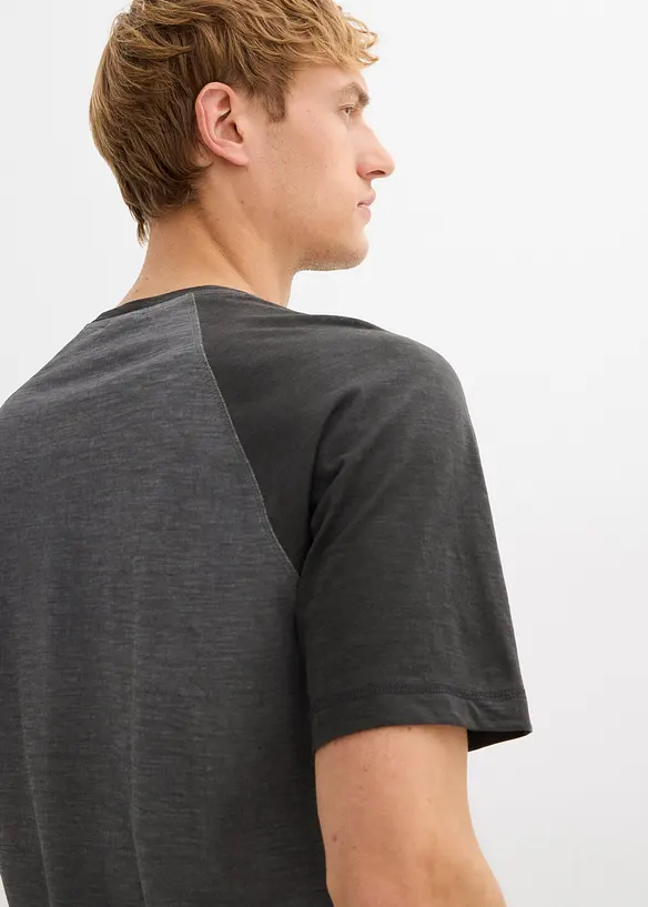 Maglia serafino a maniche corte in puro cotone biologico effetto lavato, bonprix