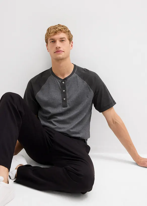 Maglia serafino a maniche corte in puro cotone biologico effetto lavato, bonprix