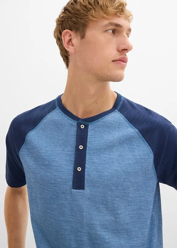 Maglia serafino a maniche corte in puro cotone biologico effetto lavato, bonprix