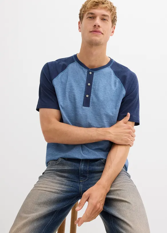 Maglia serafino a maniche corte in puro cotone biologico effetto lavato, bonprix