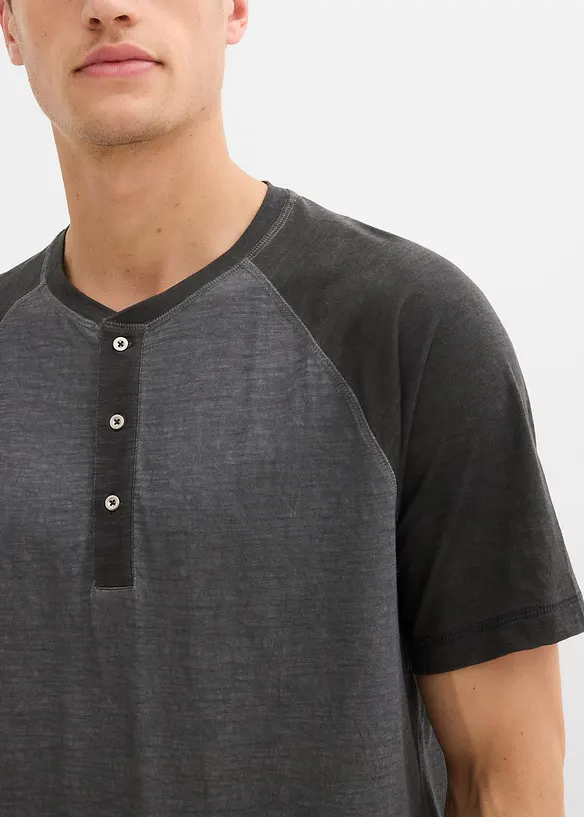 Maglia serafino a maniche corte in puro cotone biologico effetto lavato, bonprix
