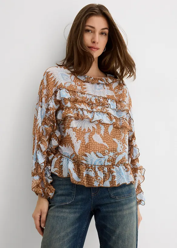 Blusa in chiffon con ruches, bonprix