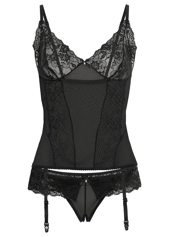 Corsetto con reggicalze e perizoma ouvert (set 2 pezzi), VENUS