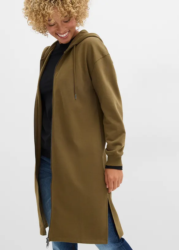 Felpa extra lunga con zip e spacchi laterali, bonprix