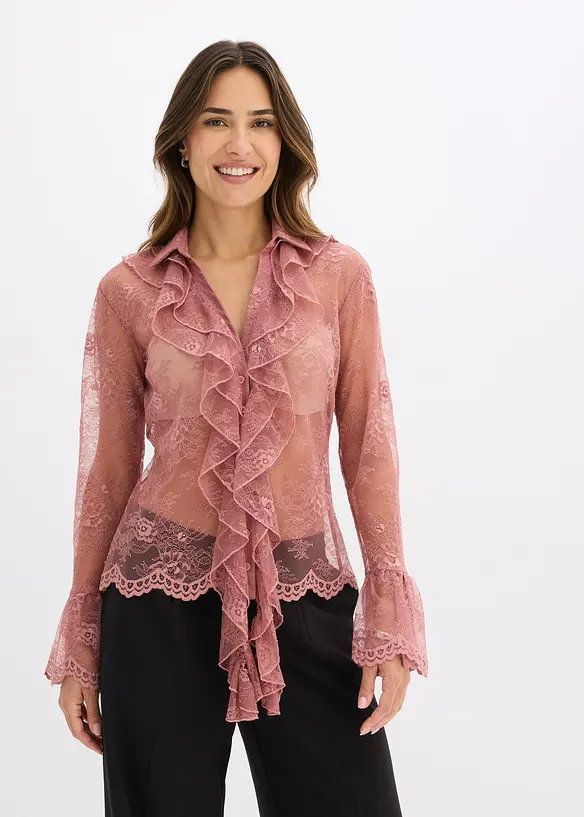Camicetta trasparente con pizzo, bonprix