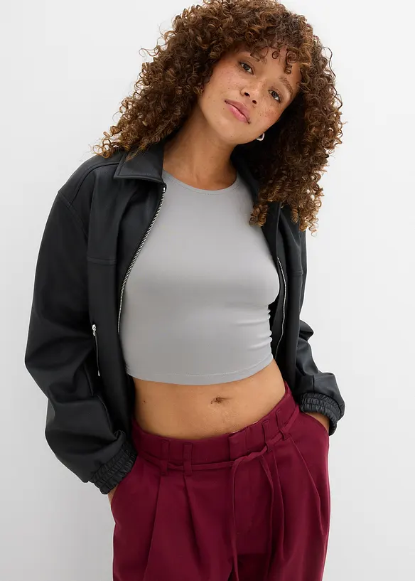Top corto aderente (pacco da due), bonprix
