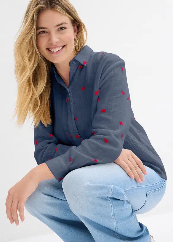 Camicetta in mussola con cuori, bonprix