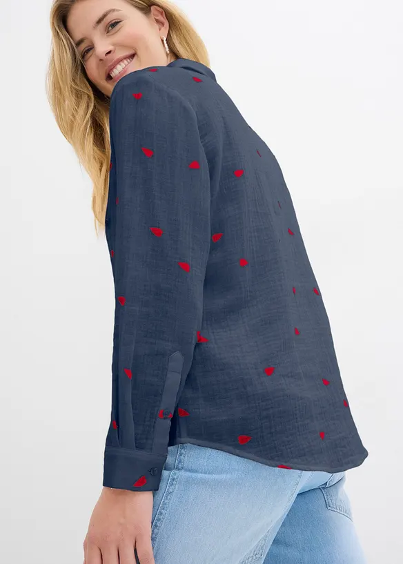 Camicetta in mussola con cuori, bonprix