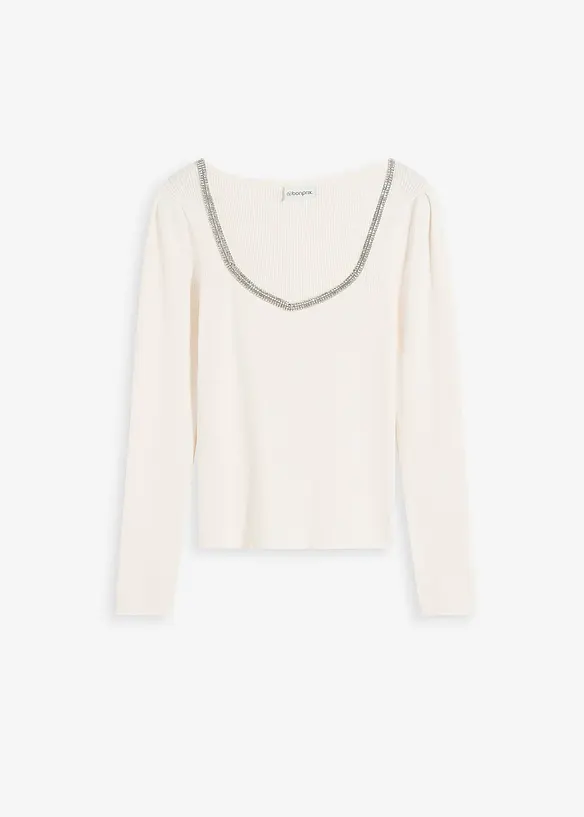 Maglione in filato fine con dettaglio gioiello, bonprix