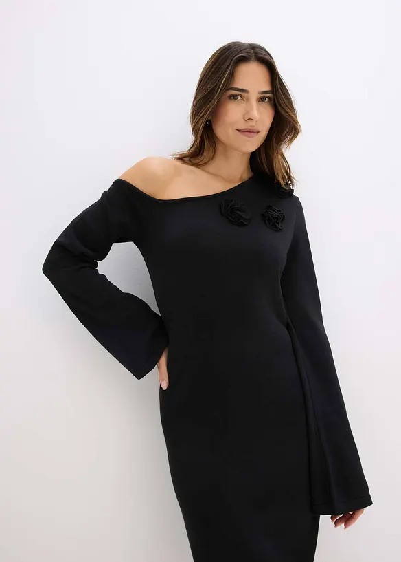 Abito in maglia con fiori applicati, bonprix