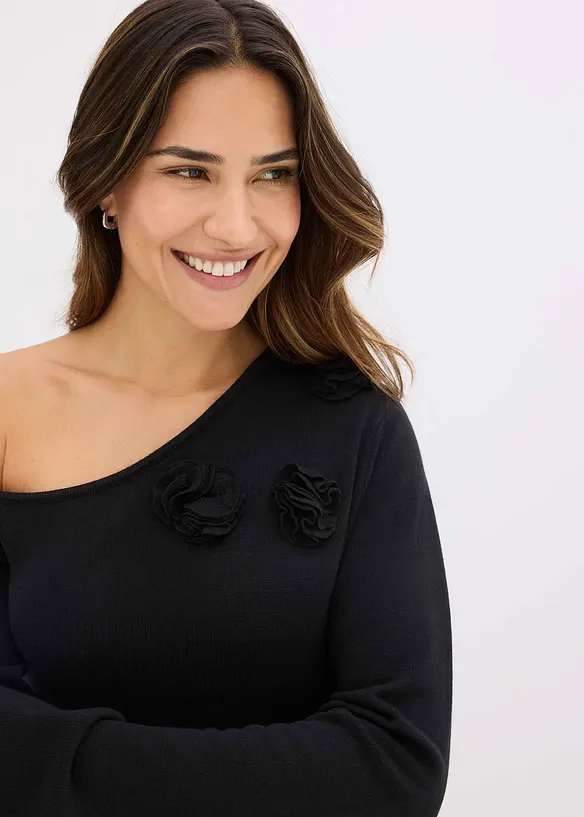 Abito in maglia con fiori applicati, bonprix
