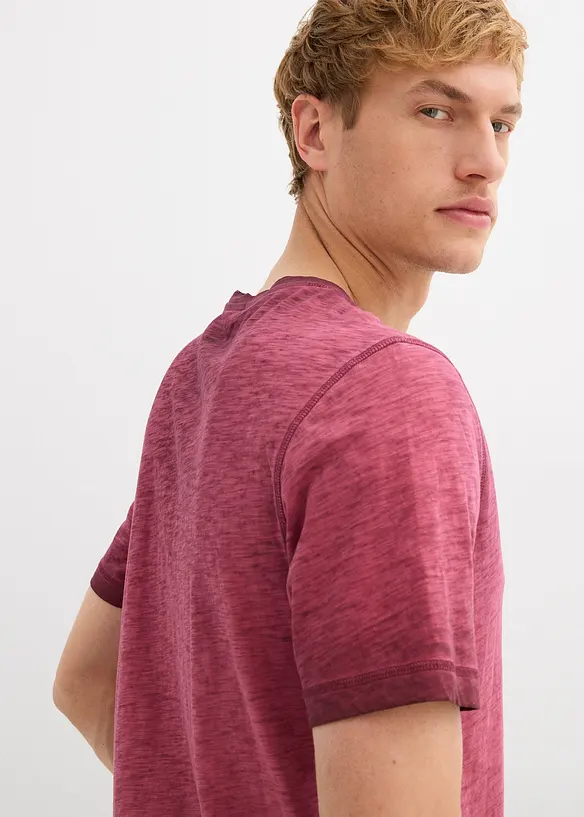 Maglia serafino a maniche corte  in puro cotone biologico effetto lavato, bonprix