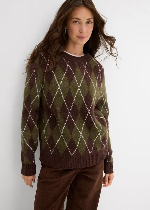 Maglione in filato fine a quadri, bonprix