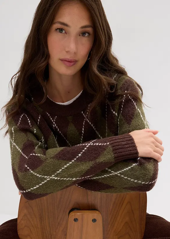 Maglione in filato fine a quadri, bonprix