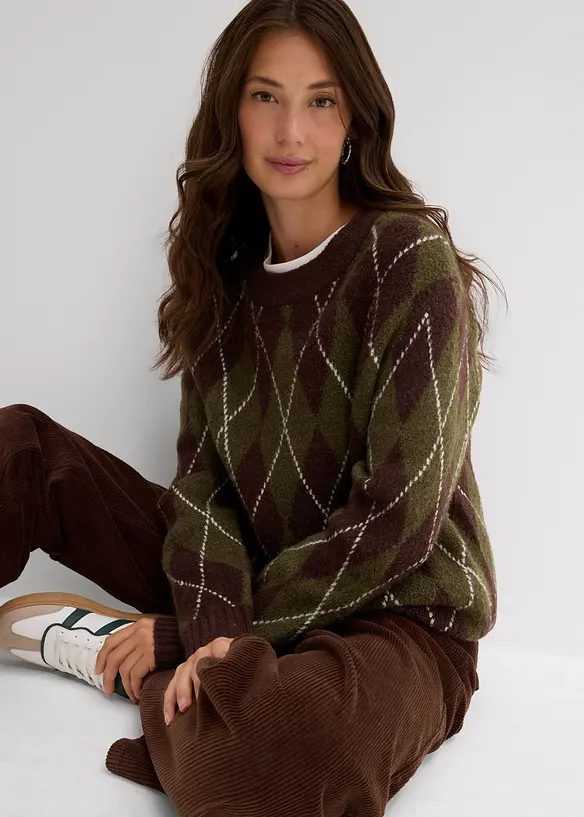 Maglione in filato fine a quadri, bonprix