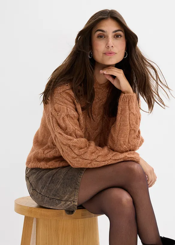Maglione in filato grosso di misto lana morbido, bonprix