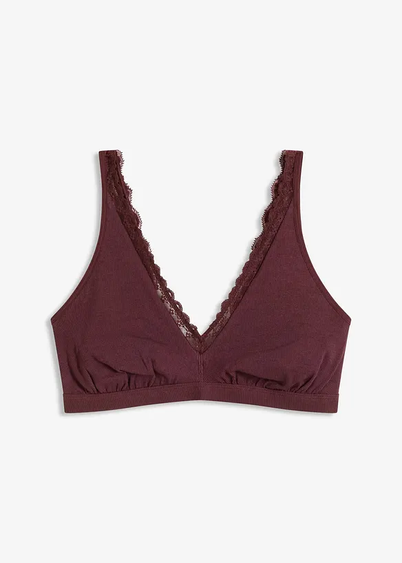 Bralette a costine con cotone biologico e pizzo, bonprix