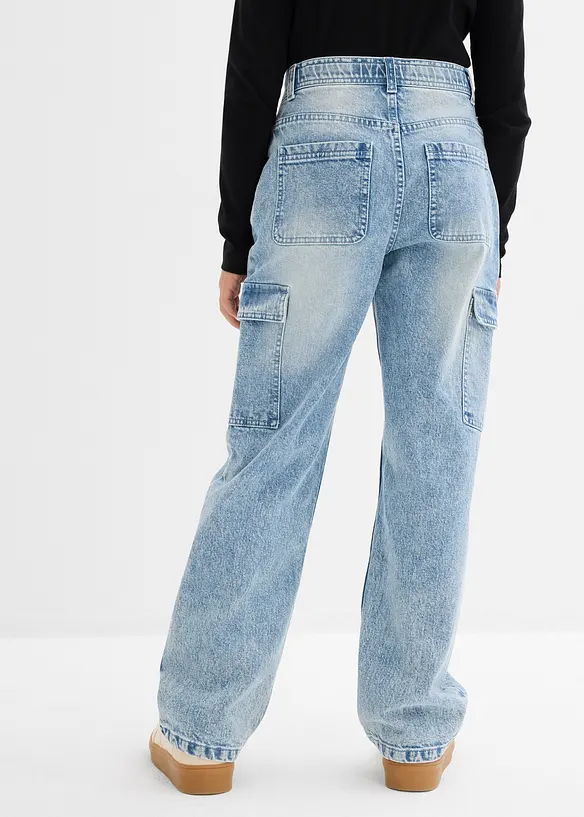 Jeans cargo larghi, vita media, bonprix