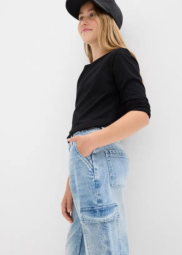 Jeans cargo larghi, vita media, bonprix