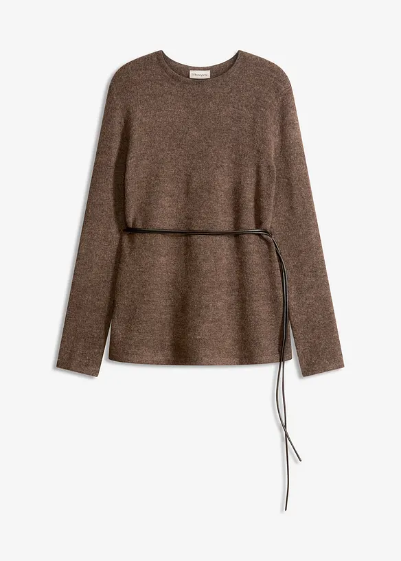 Maglia con percentuale di lana e cinturina in similpelle, bonprix