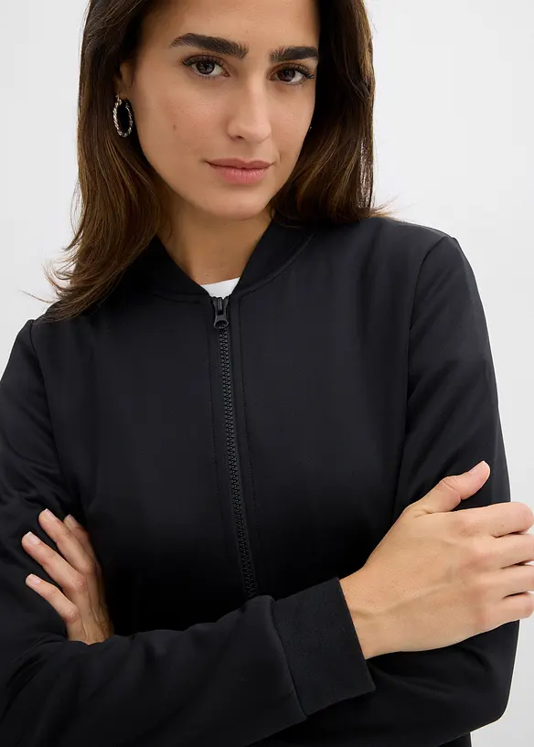 Felpa con zip in tessuto effetto neoprene, bonprix