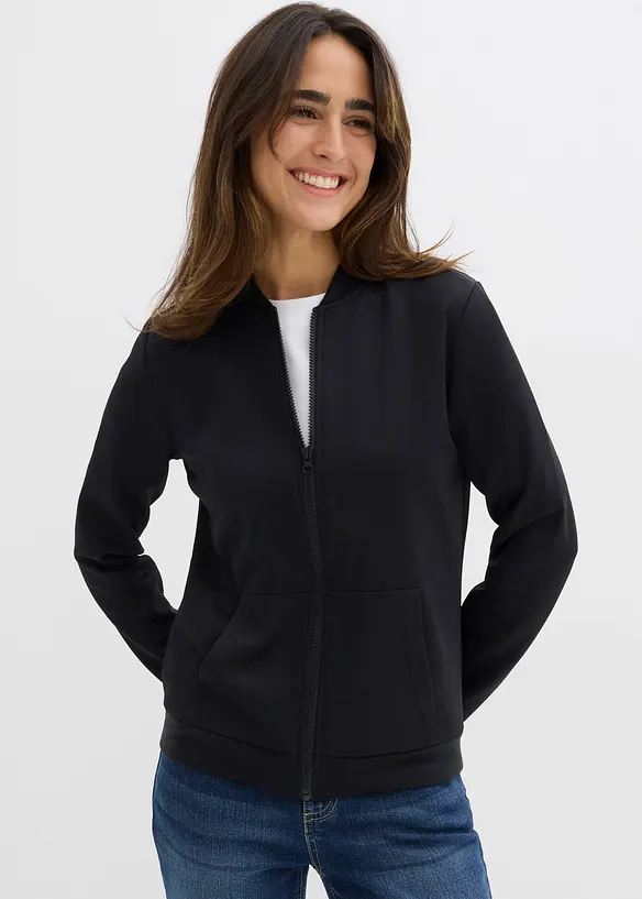Felpa con zip in tessuto effetto neoprene, bonprix