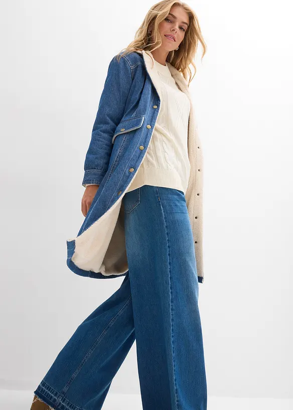 Cappotto invernale in denim con calda fodera teddy, bonprix