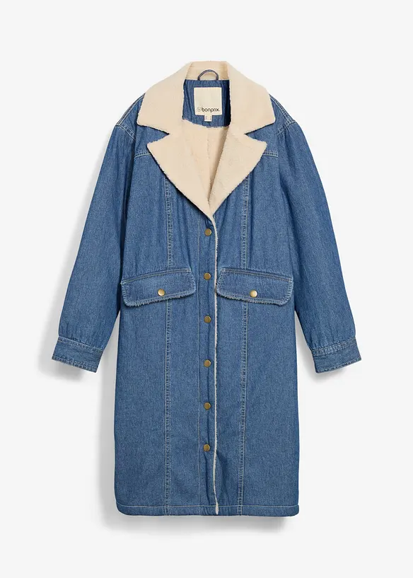 Cappotto invernale in denim con calda fodera teddy, bonprix