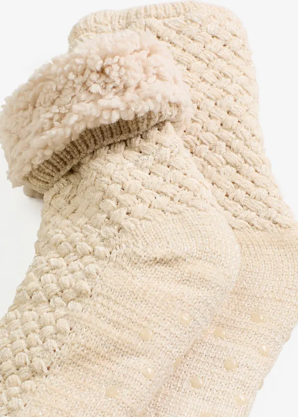 Calze morbide con filato lurex, fodera teddy e soletta antiscivolo, bonprix
