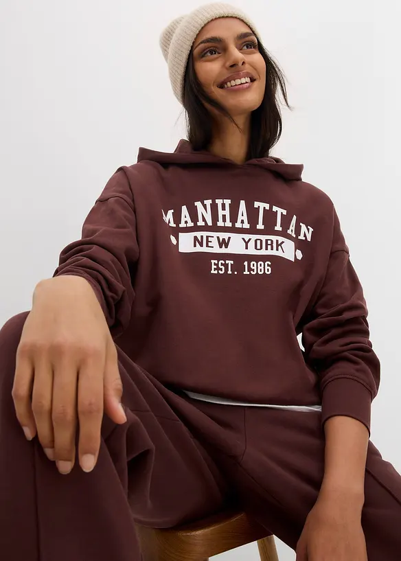 Felpa oversize con cappuccio in puro cotone, bonprix