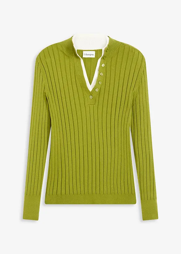 Maglione a coste con effetto 2 in 1 in filato fine di viscosa, bonprix