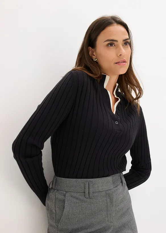 Maglione a coste con effetto 2 in 1 in filato fine di viscosa, bonprix