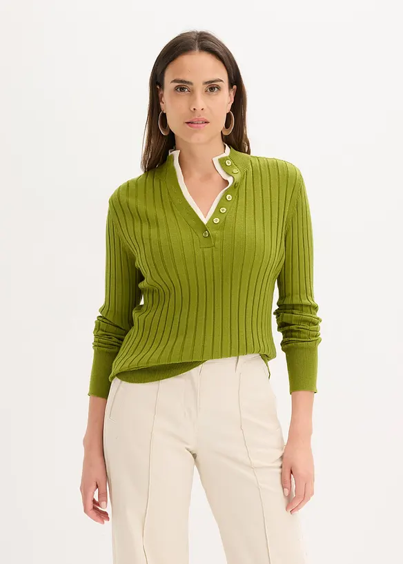 Maglione a coste con effetto 2 in 1 in filato fine di viscosa, bonprix