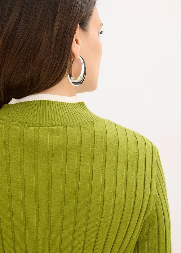 Maglione a coste con effetto 2 in 1 in filato fine di viscosa, bonprix