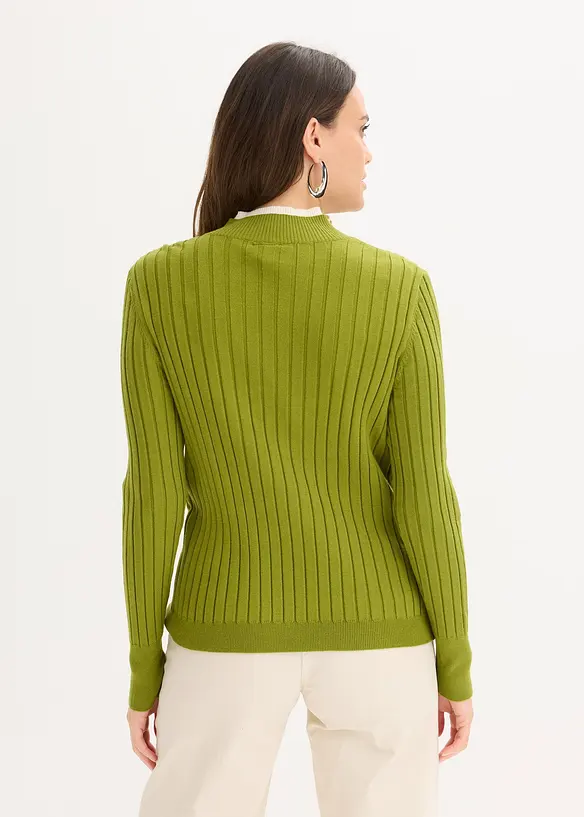 Maglione a coste con effetto 2 in 1 in filato fine di viscosa, bonprix