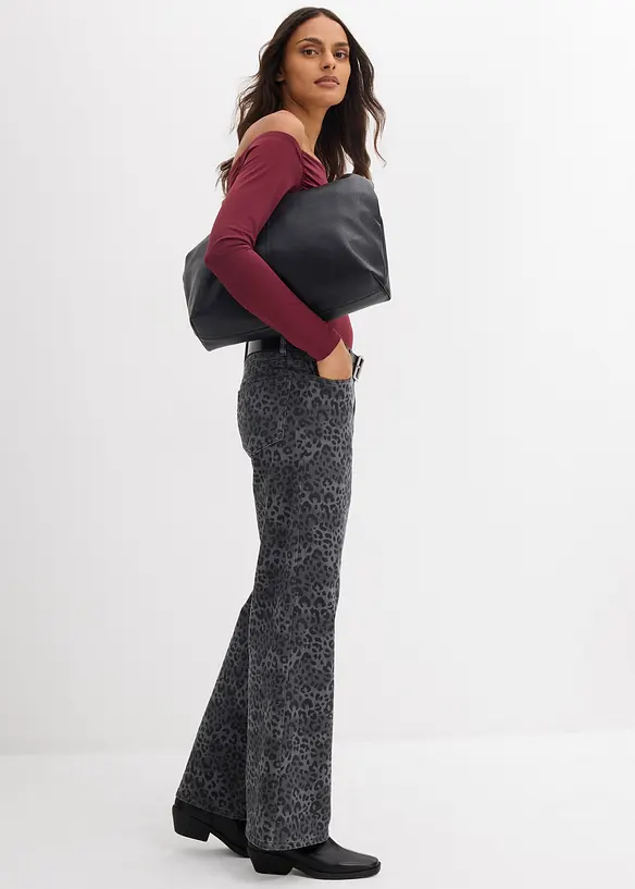 Pantaloni in twill leopardati wide leg, bonprix