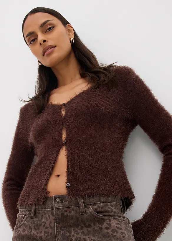 Pantaloni in twill leopardati wide leg, bonprix